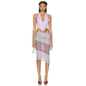 MIAOU Sienna Skirt in Bristol Plaid Small New Womens Sheer Midi Mesh